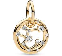 Pandora Moments Colgante chapado en oro de 14 quilates con dije con diseño de signo del Zodíaco con circonitas cúbicas transparentes