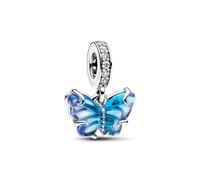 PANDORA Moments colgante charm de mariposa azul de cristal de Murano en plata de primera ley con cristal de Murano, circonita cúbica, compatible con pulseras Moments, 792698C01