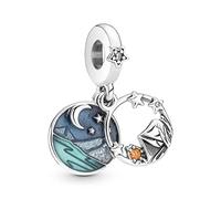 Pandora Moments Colgante con diseño acampada de plata de ley con circonitas cúbicas transparentes y naranjas, esmalte azul brillante y turquesa transparente