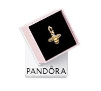 Pandora Moments Colgante con diseño de abeja chapado en oro de 14 quilates con cristal negro y amarillo azufre, circonitas cúbicas transparentes y esmalte negro