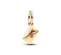 Pandora Moments Colgante con diseño de carta de amor chapado en oro de 14 quilates con circonitas cúbicas rojas