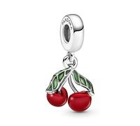 Pandora Moments Colgante con diseño de cerezas de plata de ley con esmalte verde y rojo
