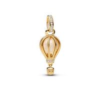 Pandora Moments Colgante con diseño de globo aerostático chapado en oro de 14 quilates con cristal de Murano transparente brillante y circonitas cúbicas transparentes