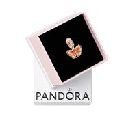 Pandora Moments Colgante con diseño de mariposa chapado en oro rosa de 14 quilates con cristal de Murano bicolor naranja y rosa y circonita cúbica transparente