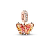 Pandora Moments Colgante con diseño de mariposa chapado en oro rosa de 14 quilates con cristal de Murano bicolor naranja y rosa y circonita cúbica transparente
