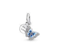 Pandora Moments Charm Colgante Doble en plata de ley Mariposa Azul & Cita 790757C01