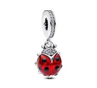 Pandora Moments Colgante con diseño de mariquita de plata de ley con cristal rojo salsa, circonita cúbica transparente y esmalte negro
