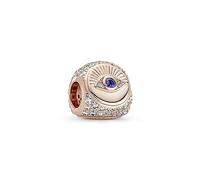 Pandora Moments Colgante con diseño de ojo, mano de Hamsa y pluma, chapado en oro rosa de 14 quilates con cristal azul auténtico, circonitas cúbicas transparentes y esmalte blanco