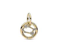 Pandora Moments Colgante con diseño del signo Géminis del Zodíaco chapado en oro de 14 quilates con circonitas cúbicas transparentes
