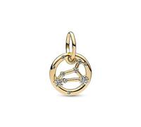 Pandora Moments Colgante con diseño del signo Leo del Zodíaco chapado en oro de 14 quilates con circonitas cúbicas transparentes