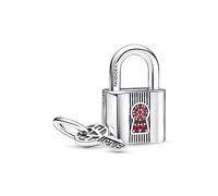 Pandora Moments Colgante de plata con diseño de candado con llave de plata de ley con cristal rojo salsa