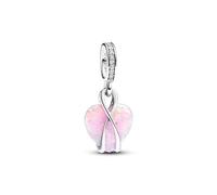 Pandora Moments Colgante de plata de ley con diseño de corazón e inscripción «Mom» con ópalo rosa creado en laboratorio y circonita cúbica transparente