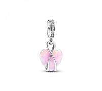 Pandora Moments Colgante de plata de ley con diseño de corazón e inscripción «Mom» con ópalo rosa creado en laboratorio y circonita cúbica transparente