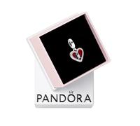 Pandora Moments Colgante doble con diseño de candado en forma de corazón de plata de ley con circonitas cúbicas transparentes y esmalte rojo