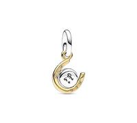 Pandora Moments Colgante giratorio con diseño de herradura de plata de ley y chapado en oro de 14 quilates con circonitas cúbicas transparentes