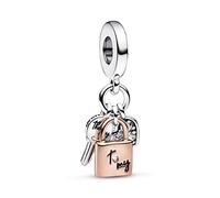 Pandora Moments Colgantes con diseño de candado, llave y corazón de plata de ley y chapado en oro rosa de 14 quilates, con circonitas cúbicas transparentes y esmalte negro