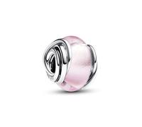 Pandora Moments Dije circundado de plata de ley con cristal de Murano rosa y lámina de plata