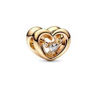 Pandora Moments Dije con diseño de corazón abierto chapado en oro de 14 quilates con circonitas cúbicas transparentes