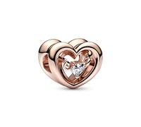 Pandora Moments Dije con diseño de corazón abierto chapado en oro rosa de 14 quilates con circonitas cúbicas transparentes