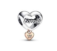 Pandora Moments Dije con diseño de corazón e inscripción «Family» de plata de ley y chapado en oro rosa de 14 quilates