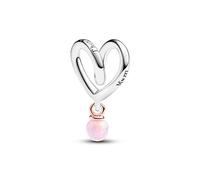 Pandora Moments Dije con diseño de corazón envuelto, de plata de ley y chapado en oro rosa de 14 quilates con ópalo rosa creado en laboratorio