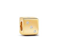 Pandora Moments Dije con diseño de dado chapado en oro de 14 quilates con circonitas cúbicas transparentes