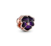 Pandora Moments Dije con diseño de flor de pensamiento chapado en oro rosa de 14 quilates con circonitas cúbicas transparentes y esmalte azul matizado y violeta