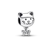 Pandora Moments Dije con diseño de gato de plata de ley con circonitas cúbicas transparentes