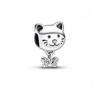 Pandora Moments Dije con diseño de gato de plata de ley con circonitas cúbicas transparentes