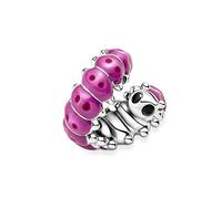 Pandora Moments Dije con diseño de oruga de plata de ley con cristal negro, esmalte rosa y rosa oscuro