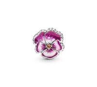 Pandora Moments Dije de plata de ley con diseño de flor de pensamiento con circonita cúbica transparente, cristal naranja quemado y esmalte rosa matizado y blanco