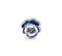 Pandora Moments Dije de plata de ley con diseño de flor de pensamiento con circonita cúbica transparente, cristal naranja quemado y esmalte rosa matizado y blanco