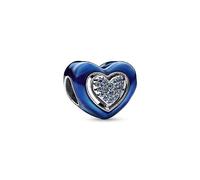 Pandora Moments Dije de plata de ley con forma de corazón giratorio con cristal azul noche y esmalte azul transparente