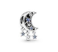 Pandora Moments Dije de plata de ley con luna y estrella con cristal azul estelar y circonitas cúbicas transparentes