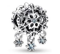 Pandora Moments Dije en forma de copo de nieve helado de plata de ley con cristal azul aguamarina blanqueado y azul hielo