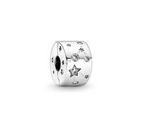 Pandora Moments Dije estilo clip con diseño de constelación de plata de ley con circonitas cúbicas transparentes y esmalte blanco plateado brillante