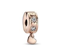 Pandora Moments Dije estilo clip con diseño de corazón chapado en oro de 14 quilates con circonitas cúbicas transparentes y agarre de silicona
