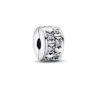Pandora Moments Dije estilo clip con diseño de corazón de plata de ley con circonita cúbica transparente