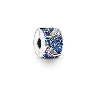 Pandora Moments Dije estilo clip con diseño de pluma de plata de ley con cristal azul noche