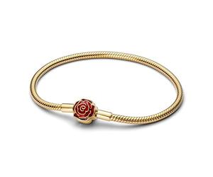 PANDORA Moments Disney 564019C01-16 - Pulsera de eslabones de la Bella y la Bestia rosa mágica con aleación de metal chapada en oro de 14 quilates, compatible con Moments, tamaño: 16 cm