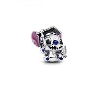 PANDORA Moments Disney Stitch 793789C01 Breloque de Remise de diplôme en Argent Sterling Compatible Avec Les Bracelets Moments, 11,6x13,3x13 mm, Argent Sterling, Pas de gemme