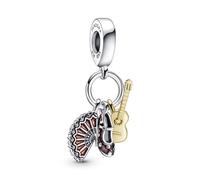 Pandora Moments Flamenco & Abanico Charm Colgante en plata de ley y oro de 14k Guitarra Española, Zapato 760765C01