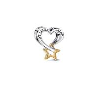 PANDORA Moments Lucky Star & Cœur Charm en Argent Sterling Avec alliage plaqué or, Compatible Avec Les Bracelets Moments 763513C00, Bicolor, Argent Sterling, Pas de gemme