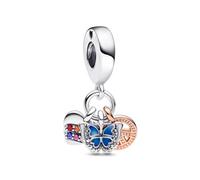 Pandora Moments - Pendientes de aro de plata de ley con circonitas cúbicas transparentes, esmalte azul y blanco