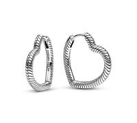 Pandora Moments Pendientes de aro en forma de corazón con patrón de cadena de serpiente de plata de ley