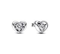 Pandora Moments Pendientes de botón con diseño de corazón de plata de ley con circonitas cúbicas transparentes