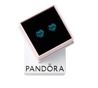 Pandora Moments Pendientes de botón con diseño de corazón de plata de ley con ópalo verde azulado creado en laboratorio
