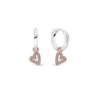 Pandora Moments Pendientes de botón con diseño de corazón de plata de ley y chapados en oro rosa de 14 quilates con circonitas cúbicas transparentes