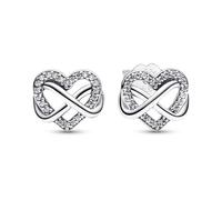 Pandora Moments Pendientes de botón con diseño de corazón y símbolo de infinito de plata de ley con circonitas cúbicas transparentes