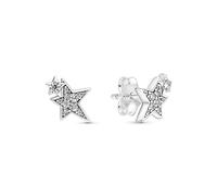 Pandora Moments Pendientes de botón con diseño de estrellas centelleantes asimétricas de plata de ley con circonitas cúbicas transparentes